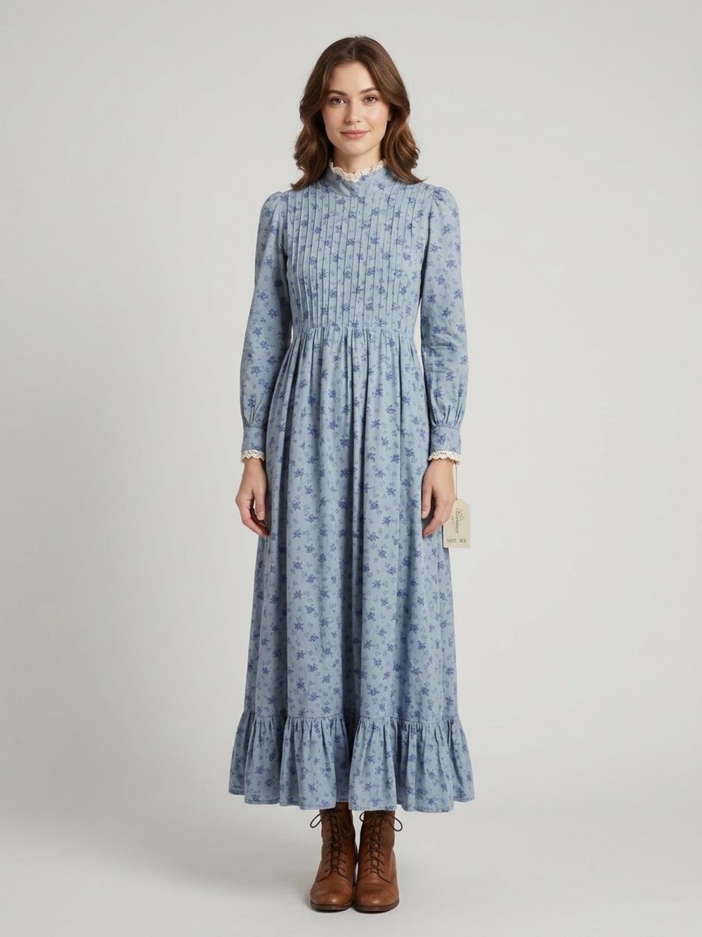 Vintage 70s Laura Ashley Made in Wales Blue Calico Floral Prairie Maxi Dress